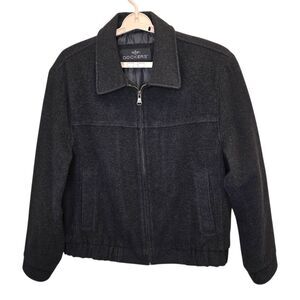 Dockers Men's L Charcoal Black Wool Blend Full Zip Bomber Coat Jacket
